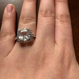 10k White Gold Genuine White Topaz Halo Ring